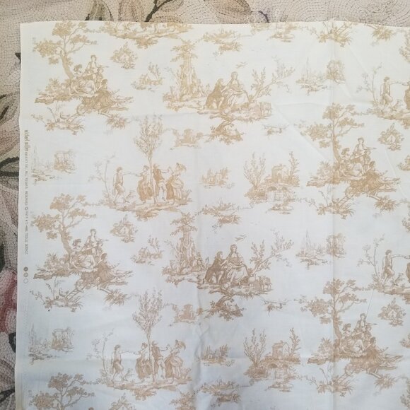 Lovely Toile French Country Fabric by Michael Miller in Gold and Creamy White - Picture 3 of 10